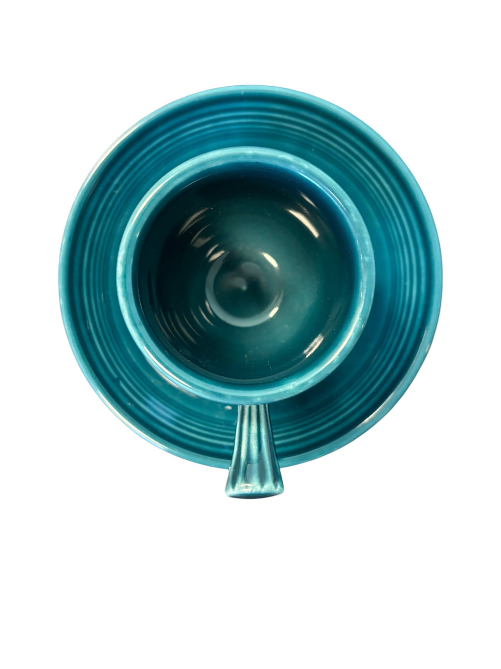 This is a Fiesta Fiestaware After Dinner AD Stick Handled Demitasse Demi Cup and Saucer Set in Juniper. lead-free, Post 1986, Retired Color Retired Shape Perfect for Espresso
