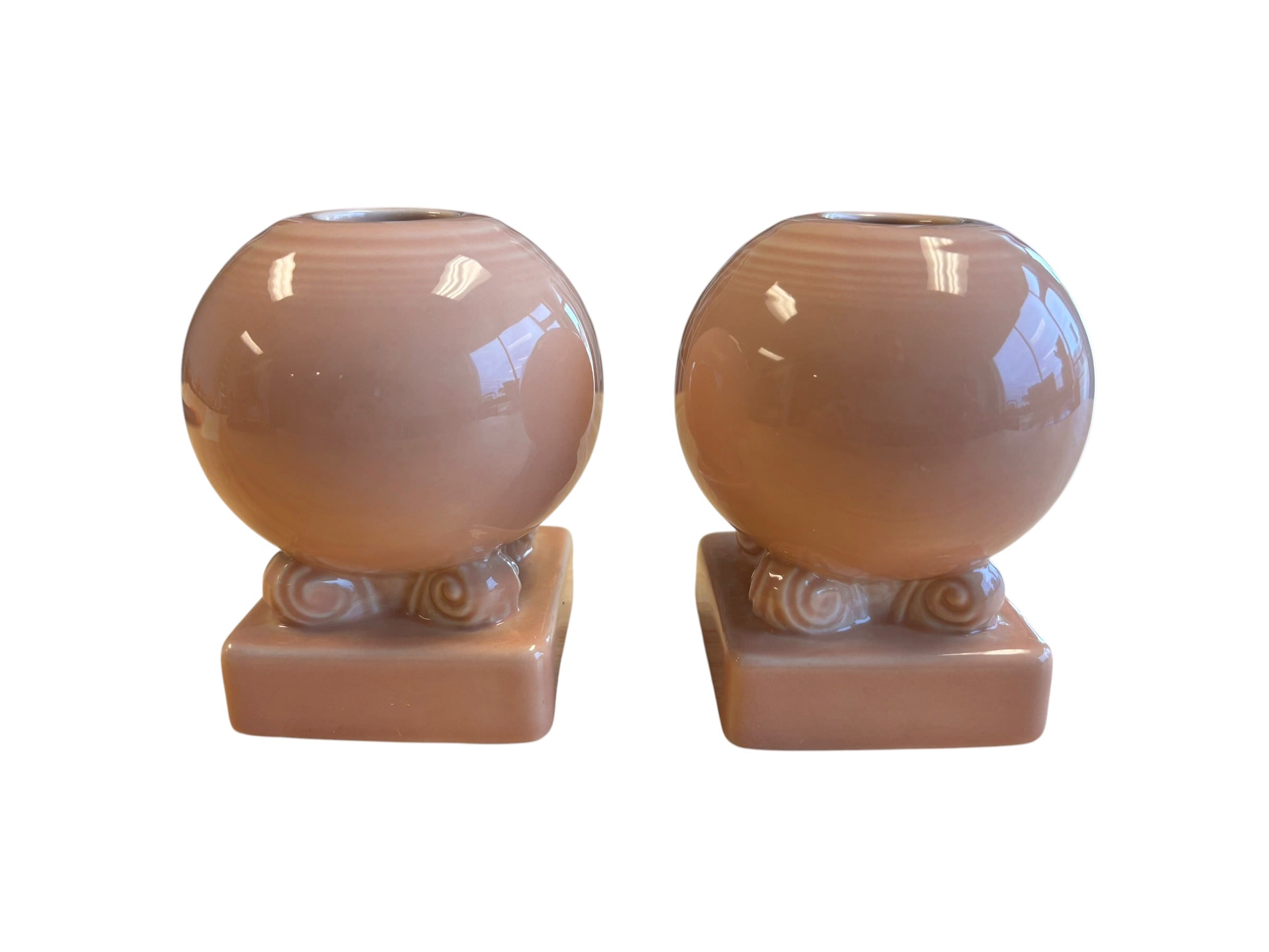 Fiesta Apricot Round Bulb Candle Holder Pair