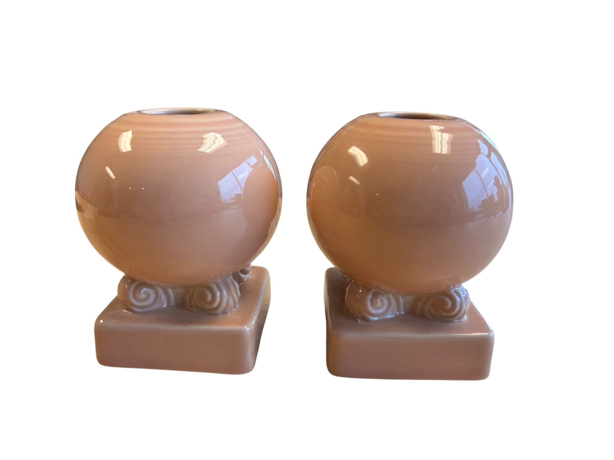 Fiesta Apricot Round Bulb Candle Holder Pair