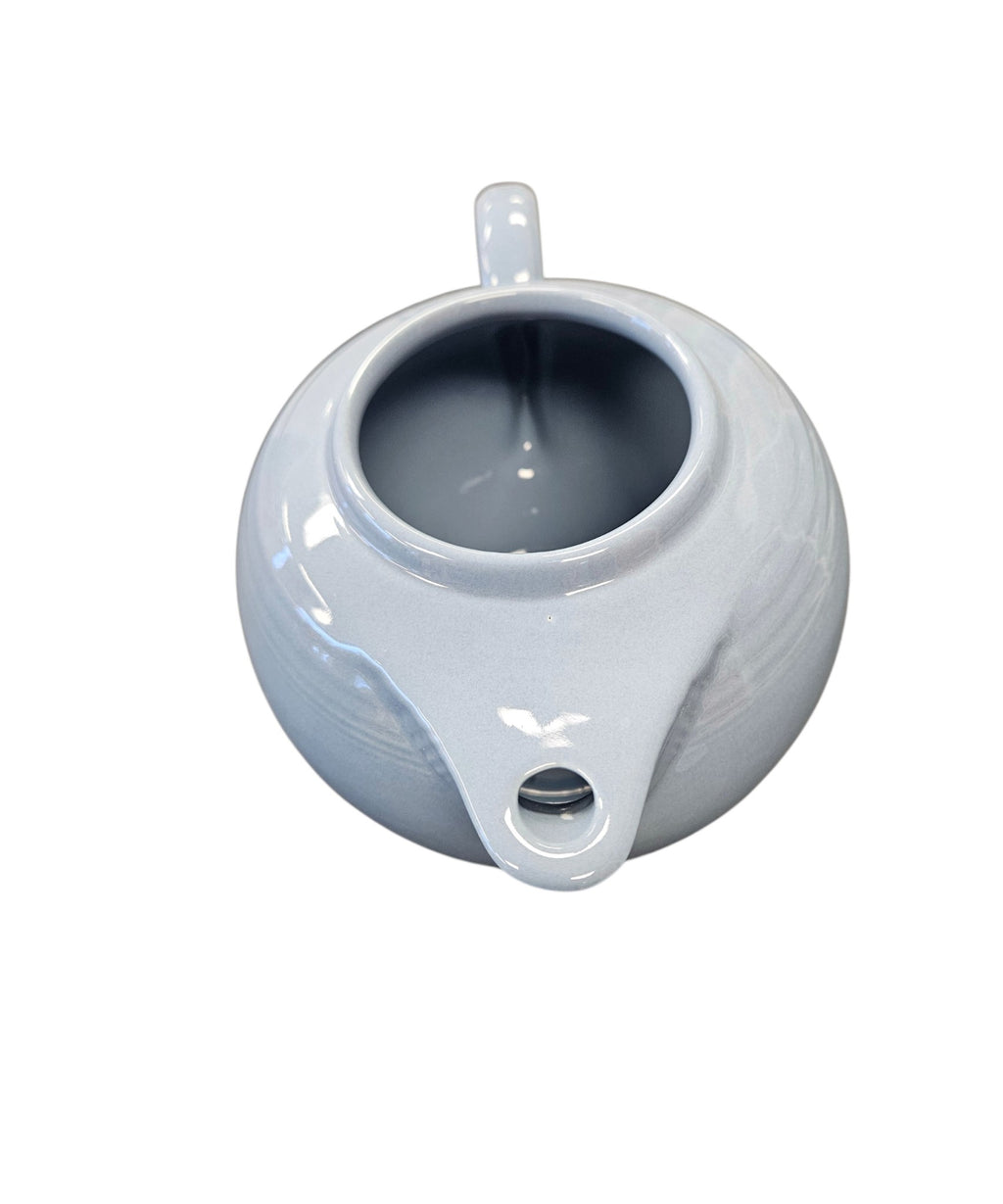 This is a Fiesta Fiestaware Five-cup 5-cup Ring Handled Tea Pot with Lid in Periwinkle. lead-free, Post 1986, Retired Color Retired Shape

