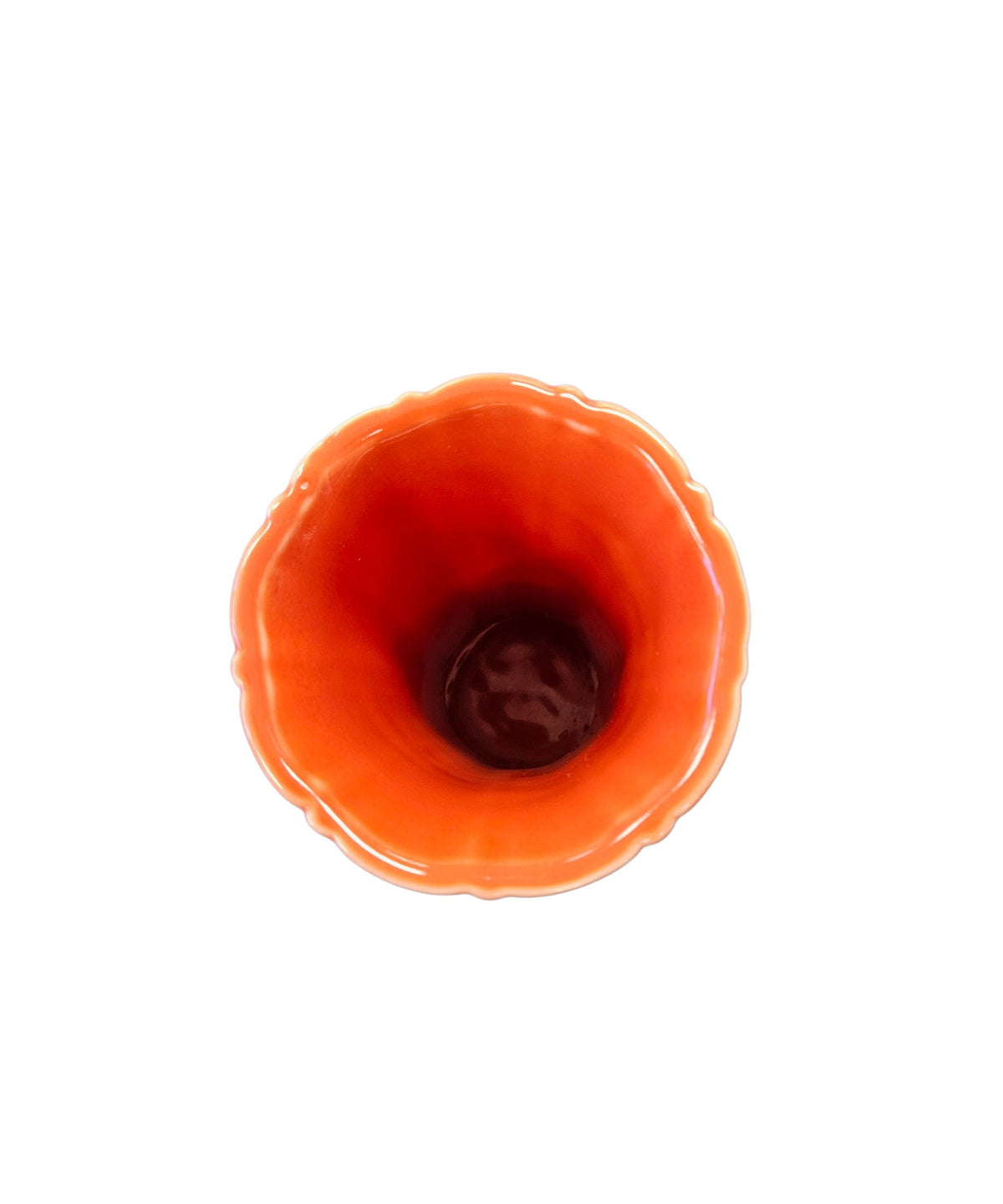 This is a Fiesta Fiestaware Small Flared Vase in Persimmon. 8" tall. lead-free, Post 1986, Retired Shape Retired Color
