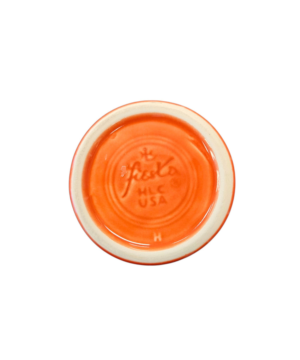 This is a Fiesta Fiestaware Small Flared Vase in Persimmon. 8" tall. lead-free, Post 1986, Retired Shape Retired Color
