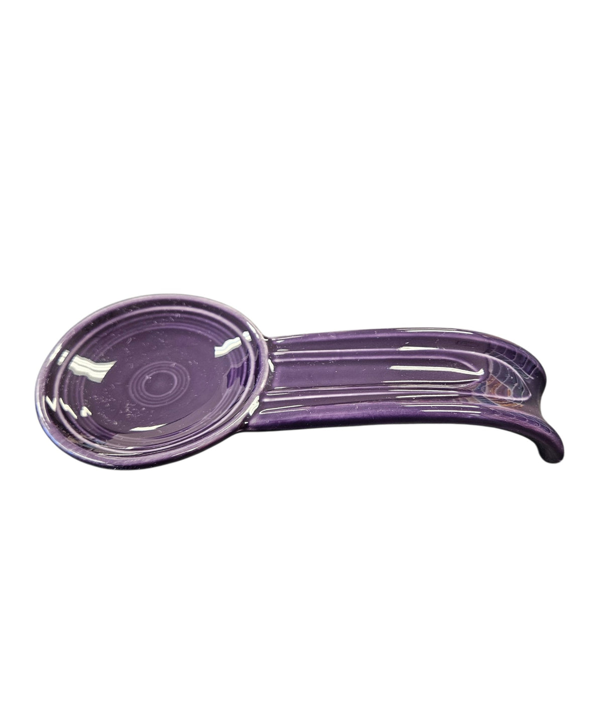 This is a Fiesta Fiestaware Classic Small Spoon Rest in Plum. lead-free, Post 1986, Retired Color Retired Shape

