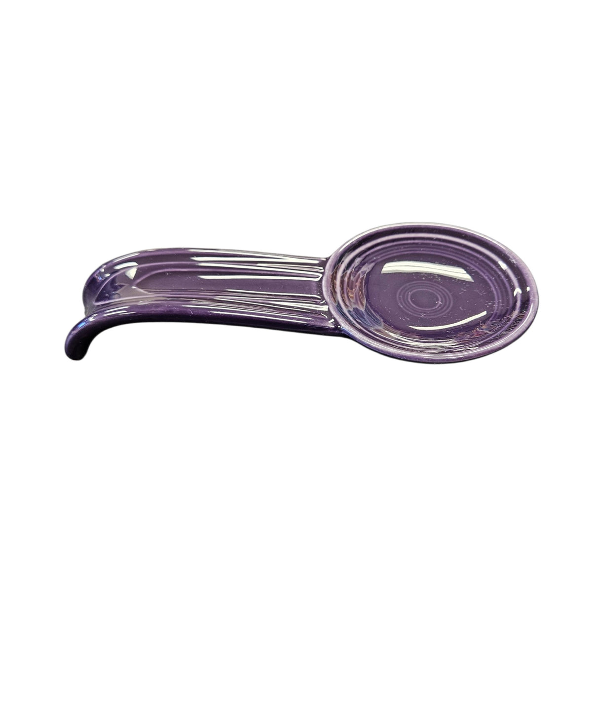 This is a Fiesta Fiestaware Classic Small Spoon Rest in Plum. lead-free, Post 1986, Retired Color Retired Shape

