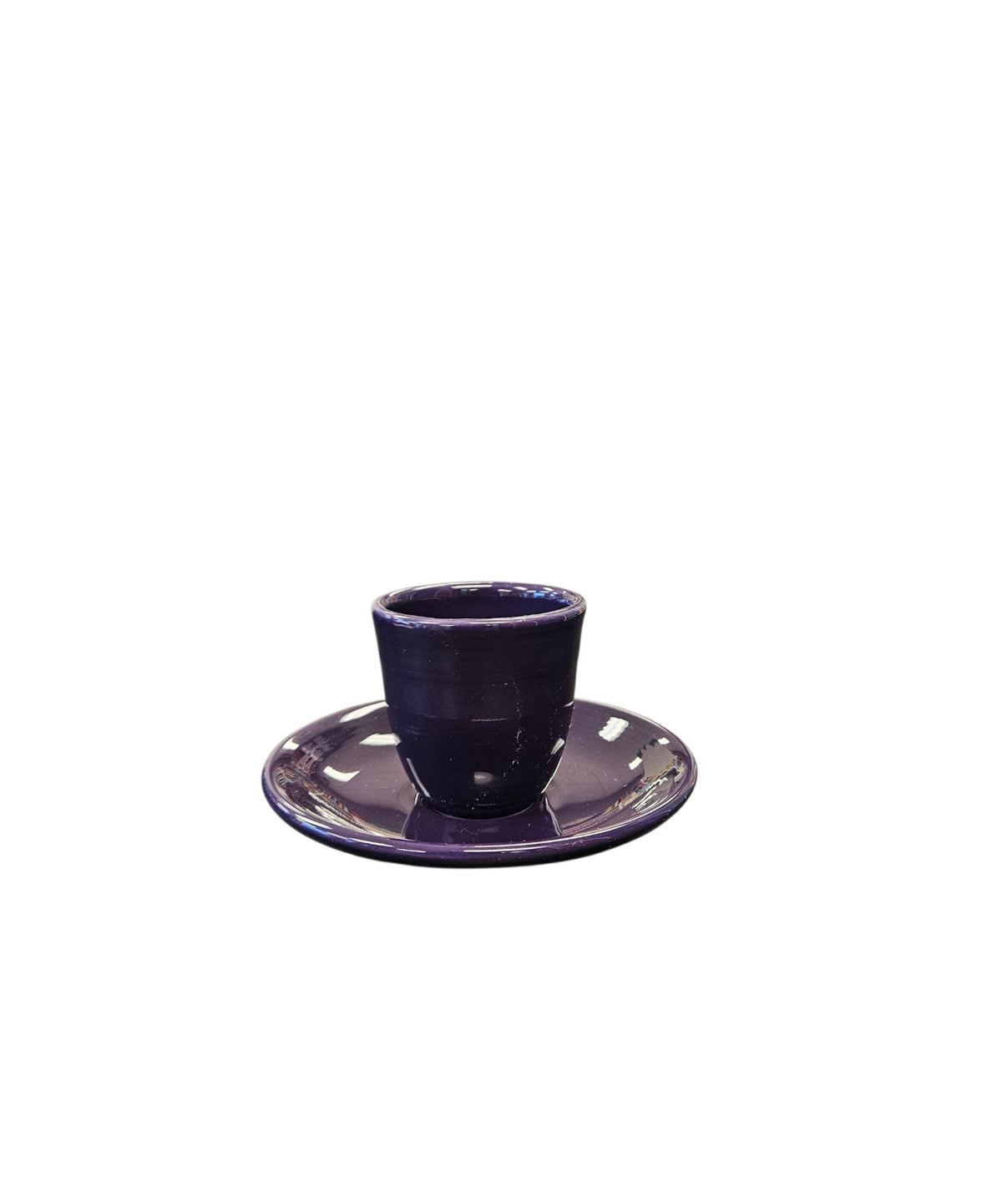 This is a Fiesta Fiestaware After Dinner AD Ring Handled Demitasse Demi Cup and Saucer Set in Plum. lead-free, Post 1986, Retired Color Retired Shape Perfect for Espresso
