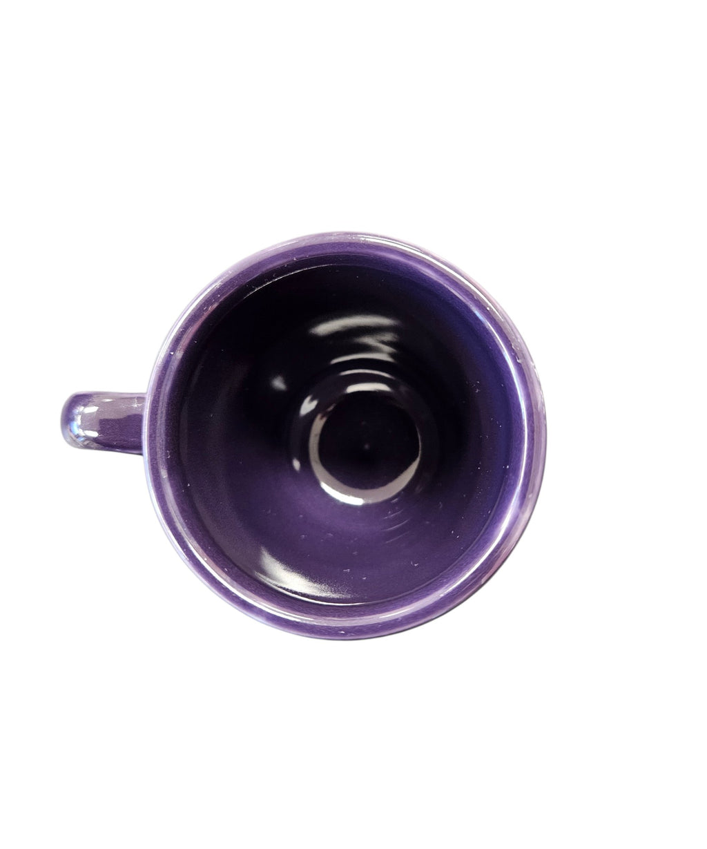 This is a Fiesta Fiestaware After Dinner AD Ring Handled Demitasse Demi Cup and Saucer Set in Plum. lead-free, Post 1986, Retired Color Retired Shape Perfect for Espresso
