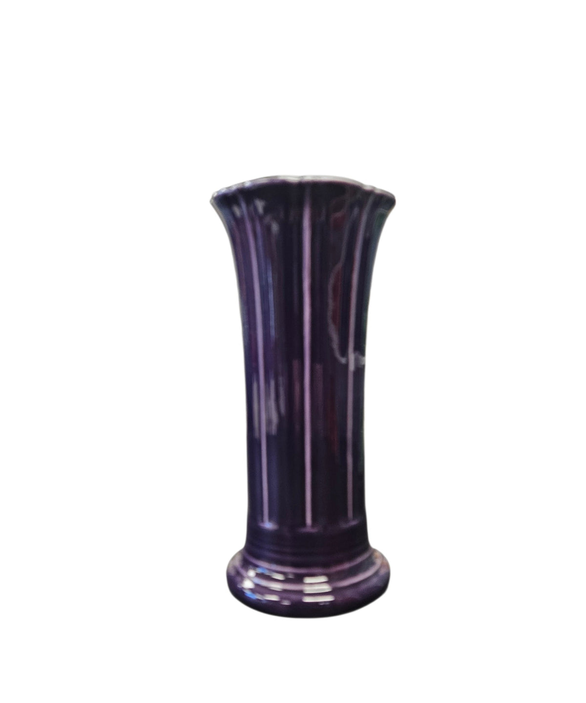 This is a Fiesta Fiestaware Small Flared Vase in Plum. 8" tall. lead-free, Post 1986, Retired Shape Retired Color
