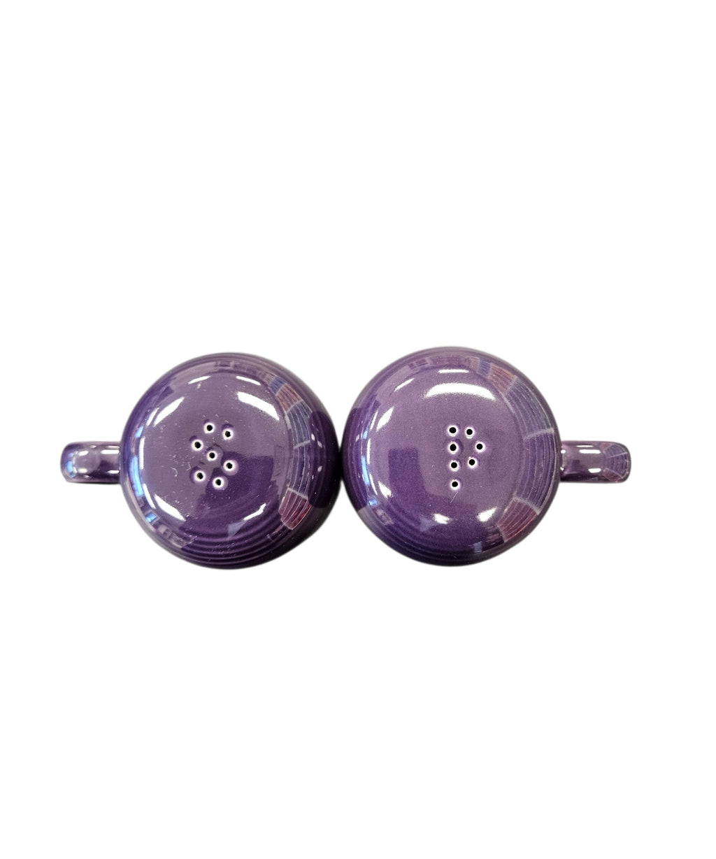 This is a Fiesta Fiestaware set of Range top Rangetop Salt and Pepper Shakers in plum. Post 1986 Retired Color Retired Shape Stove top Lead Free
