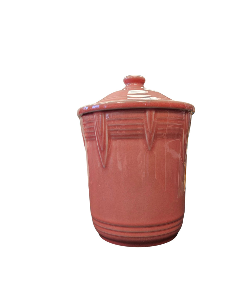 This is a Fiesta Fiestware medium 2 quart Chevon canister in Peony. Lead-free Post 1986 Retired Shape
