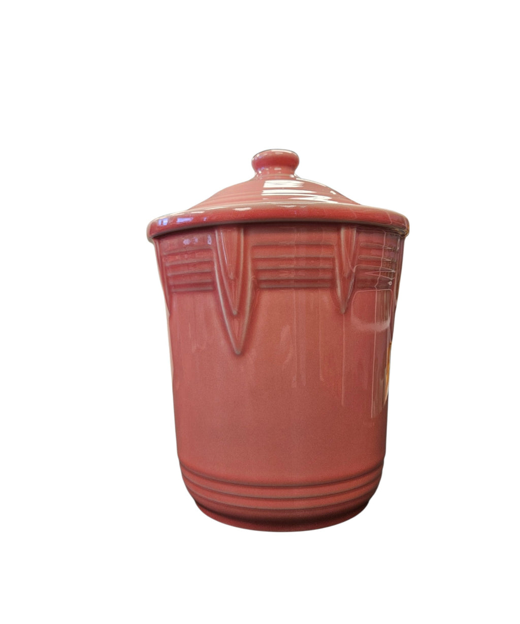 This is a Fiesta Fiestware medium 2 quart Chevon canister in Peony. Lead-free Post 1986 Retired Shape
