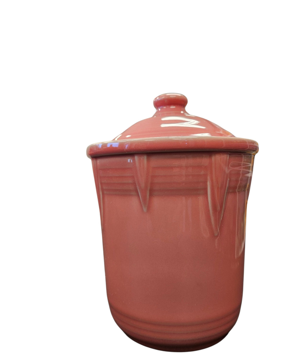 This is a Fiesta Fiestware small 1 quart Chevon canister in Peony. Lead-free Post 1986 Retired Shape
