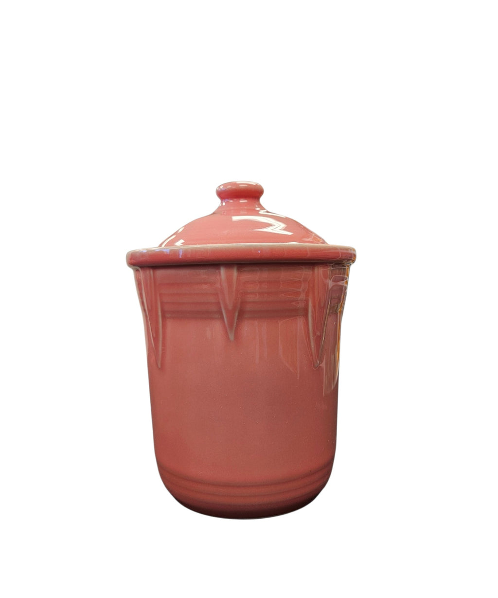 This is a Fiesta Fiestware small 1 quart Chevon canister in Peony. Lead-free Post 1986 Retired Shape
