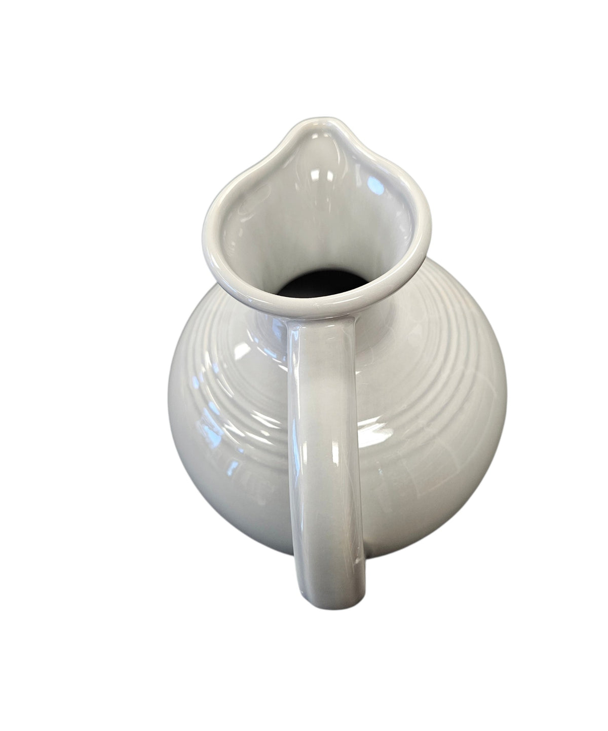 This is a Fiesta Fiestware small 60 Ounce Carafe in pearl-gray. Lead-free Post 1986 Retired color retired shape

