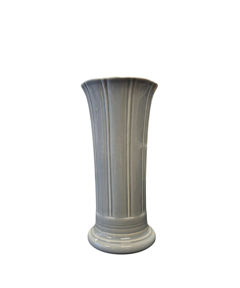 This is a Fiesta Fiestaware Small Flared Vase in Pearl Gray. 8" tall. lead-free, Post 1986, Retired Shape Retired Color
