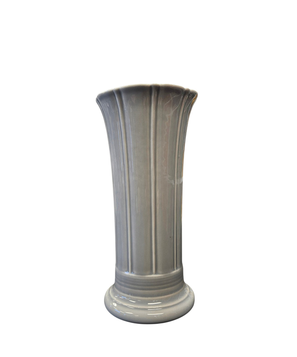 This is a Fiesta Fiestaware Small Flared Vase in Pearl Gray. 8" tall. lead-free, Post 1986, Retired Shape Retired Color

