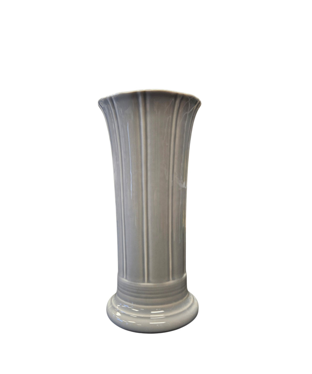 This is a Fiesta Fiestaware Small Flared Vase in Pearl Gray. 8" tall. lead-free, Post 1986, Retired Shape Retired Color

