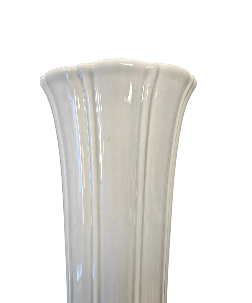 This is a Fiesta Fiestaware Small Flared Vase in Pearl Gray. 8" tall. lead-free, Post 1986, Retired Shape Retired Color

