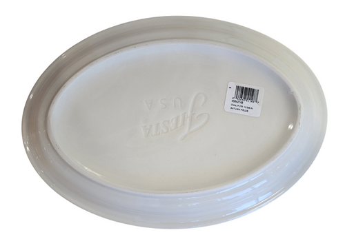 This is a Fiesta Fiestaware Large  Oval Platter featuring the Autumn Fields decal on Linen. lead-free, Post 1986, Fall, Leaves, Acorns, Greenery
