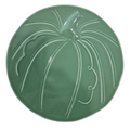 This is a Fiesta fiestaware Embossed pumpkin shaped plate in Jade. Lead free, Post 1986 Limited Production shape, Fall, Thanksgiving, Halloween
