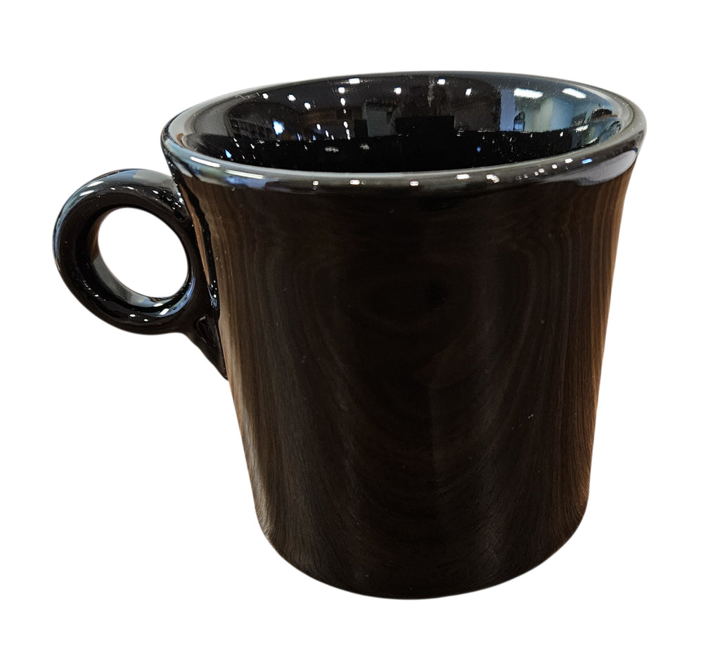 This is Fiesta fiestware Classic Ring Handled Mug featuring the Betty Crocker Black Cat decal on black. Lead free, post 1986, retired color, retired decal, Hard to Find, Halloween
