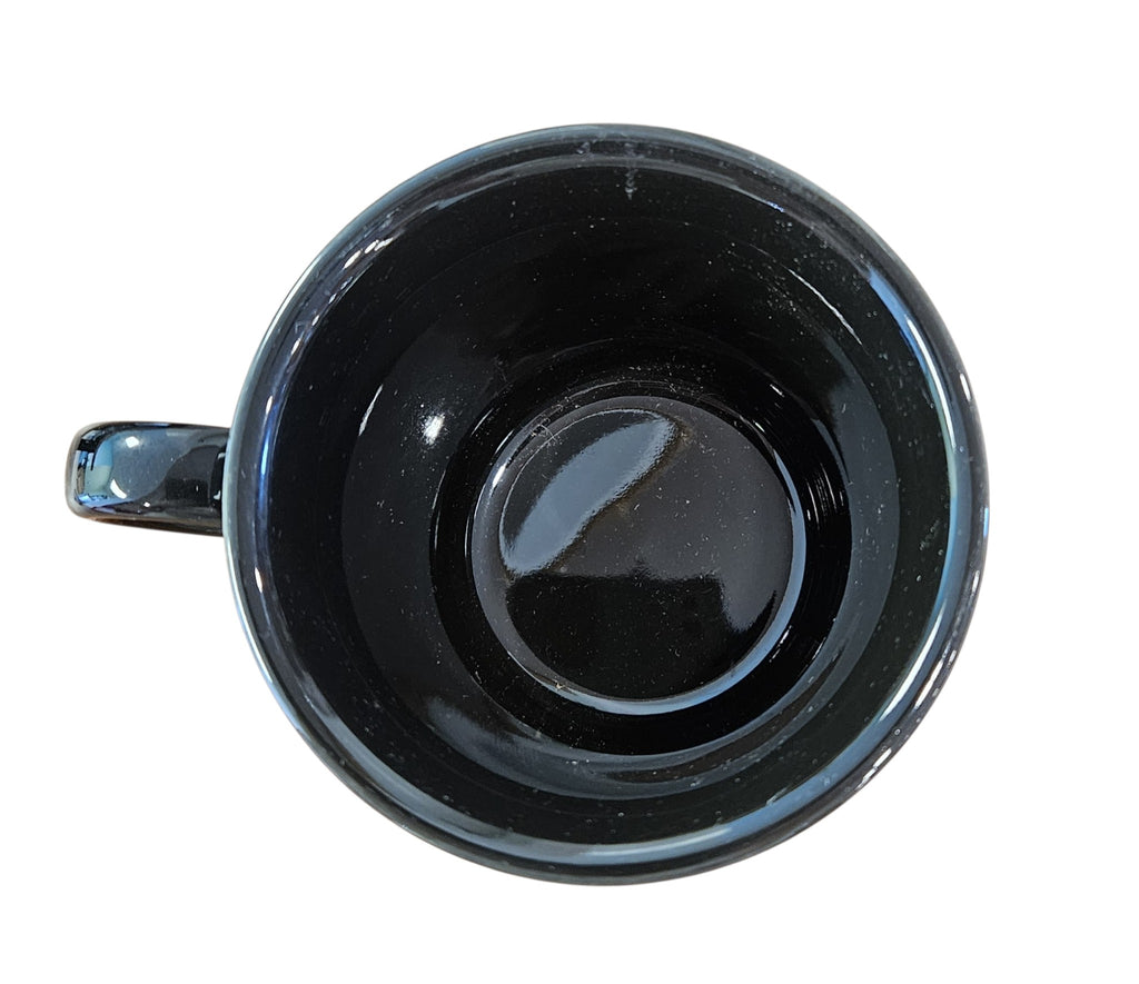 This is Fiesta fiestware Classic Ring Handled Mug featuring the Betty Crocker Black Cat decal on black. Lead free, post 1986, retired color, retired decal, Hard to Find, Halloween
