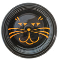 This is Fiesta fiestware Classic Dinner Plate featuring the Betty Crocker Black Cat decal on black. Lead free, post 1986, retired color, retired decal, Hard to Find, Halloween
