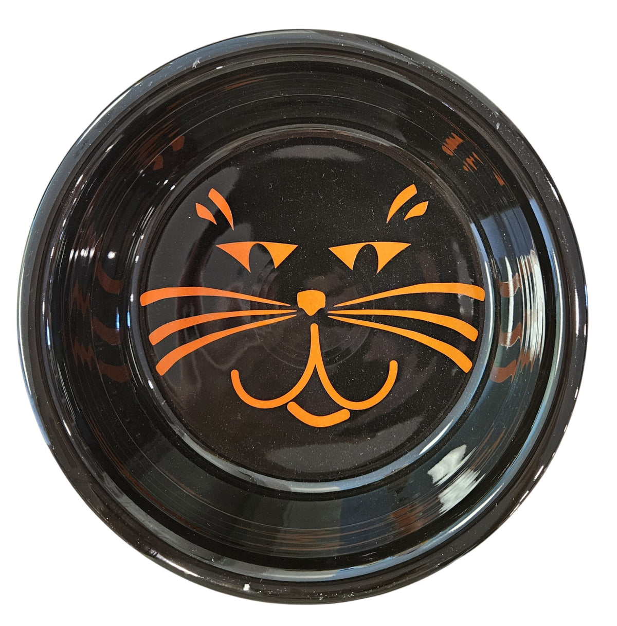 This is Fiesta fiestware Classic Extra Large Two 2 Quart Serving Bowl featuring the Betty Crocker Black Cat decal on black. Lead free, post 1986, retired color, retired decal, Hard to Find, Halloween
