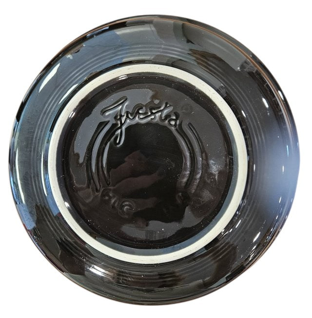 This is Fiesta fiestware Classic Extra Large Two 2 Quart Serving Bowl featuring the Betty Crocker Black Cat decal on black. Lead free, post 1986, retired color, retired decal, Hard to Find, Halloween

