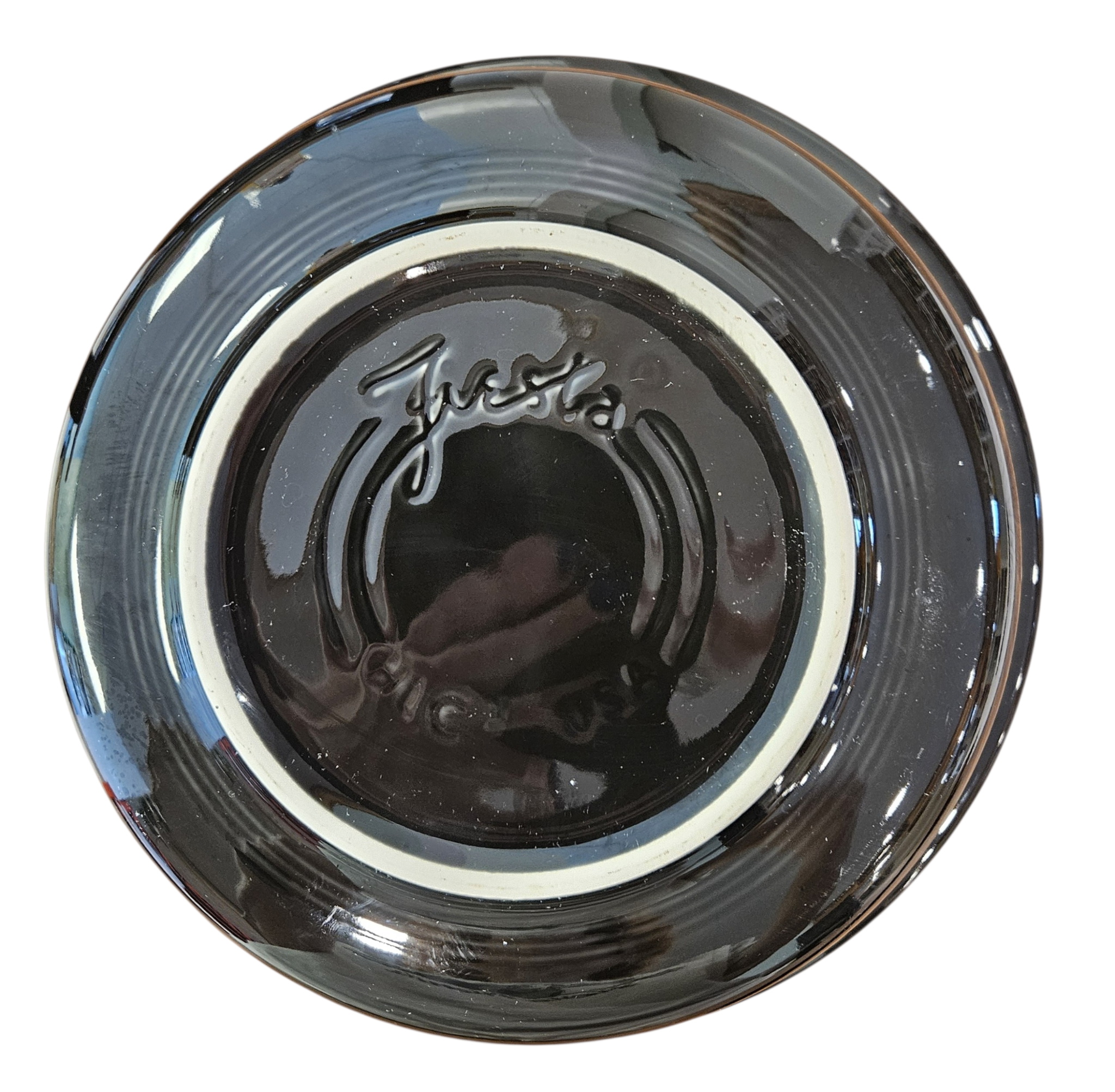 This is Fiesta fiestware Classic Extra Large Two 2 Quart Serving Bowl featuring the Betty Crocker Black Cat decal on black. Lead free, post 1986, retired color, retired decal, Hard to Find, Halloween
