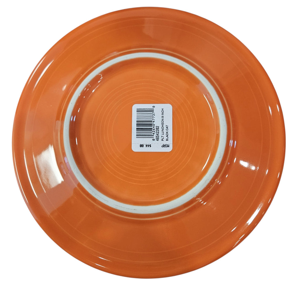 This is a Fiesta fiestaware Classic Luncheon Plate featuring the Black Cat decal on poppy. Lead free, Post 1986, Halloween
