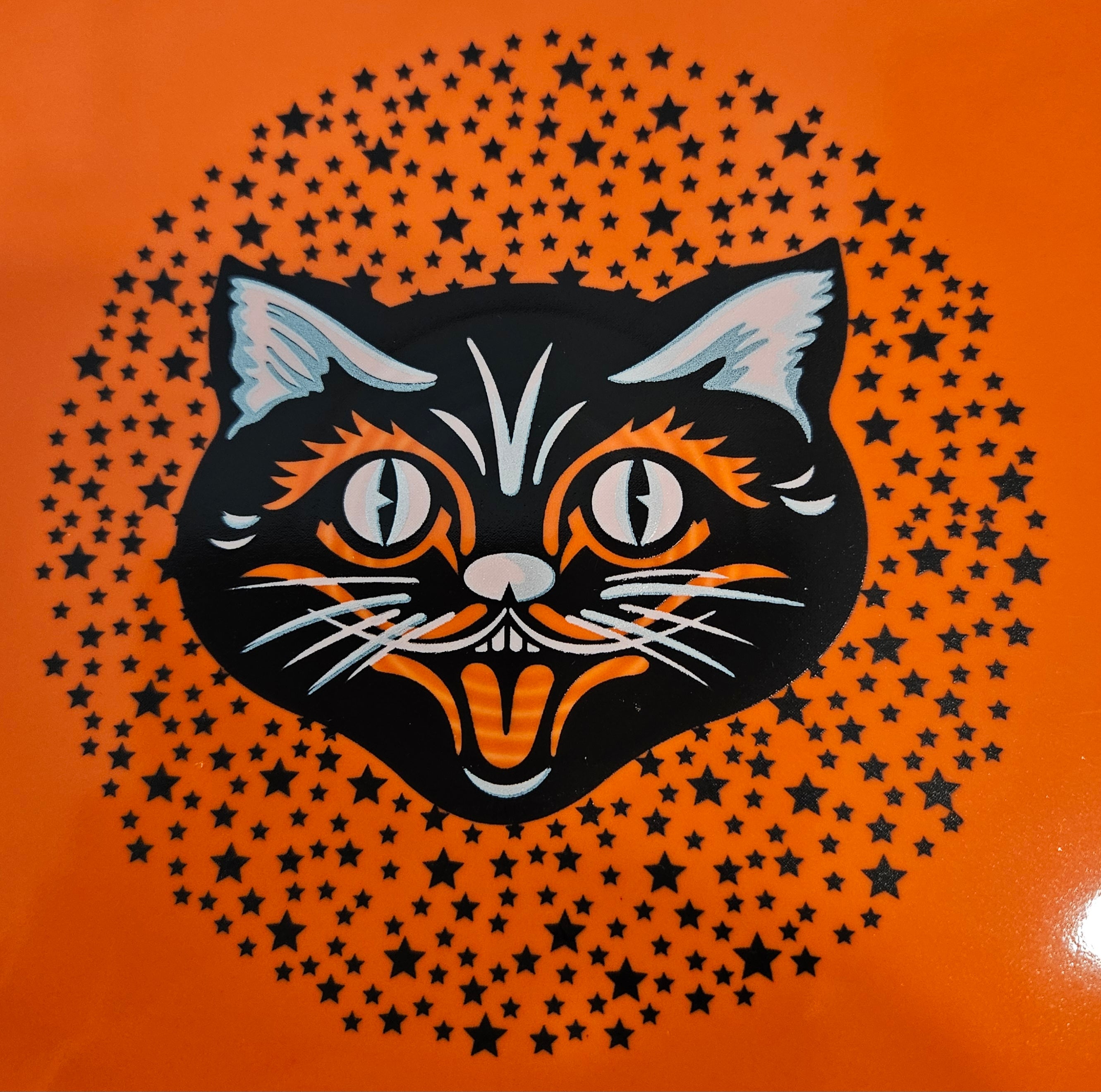This is a Fiesta fiestaware Rectangular Platter featuring the Black Cat decal on poppy. Lead free, Post 1986, Halloween
