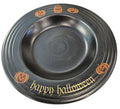 This is Fiesta fiestware Classic 12" Rimmed Pasta Bowl featuring the Trio of Happy Pumpkins decal on black/foundry. Lead free, post 1986,  retired decal, retired shape, limited production color, Halloween
