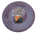 This is a Fiesta fiestaware Classic Luncheon Plate featuring the Halloween Cauldron decal on mulberry. The decal reads :Double double toil and trouble fire burn and cauldron bubble". Lead free, Post 1986 retired decal, retired color, Halloween
