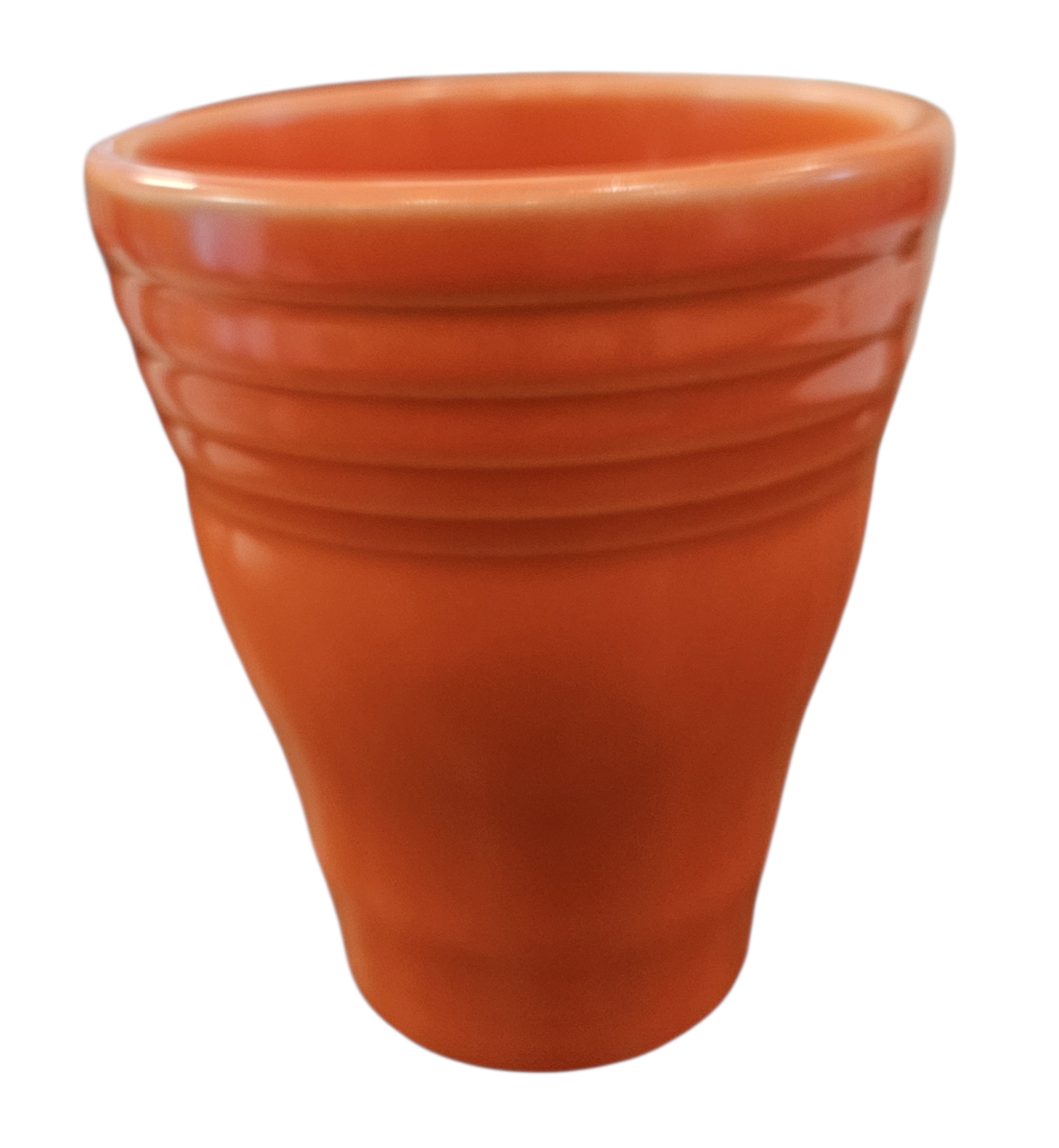 This is a Fiesta fiestaware Bathroom Tumbler featuring the FTCCO exclusive Happy Pumpkin decal on poppy. Lead free, Post 1986, Fall, Thanksgiving, Halloween
