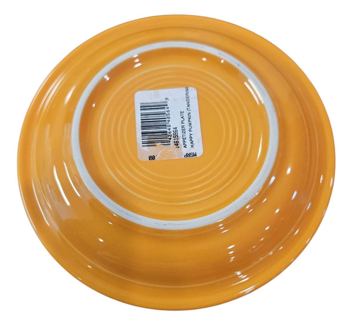 This is a Fiesta fiestaware Bistro Appetizer Plate featuring the Happy Pumpkin decal on tangerine. Lead free, Post 1986, Retired Production Decal, Retired Color, Fall, Thanksgiving, Halloween
