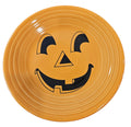 This is a Fiesta fiestaware Classic Luncheon Plate featuring the Carson's Exclusive Pumpkin decal on tangerine. Lead free, Post 1986 retired decal, retired color, Halloween

