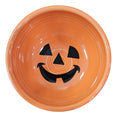 This is a Fiesta fiestaware Mini Bowl featuring the FTCCO 2026 exclusive Happy Pumpkin decal on poppy. Lead free, Post 1986, Fall, Thanksgiving, Halloween
