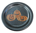 This is Fiesta fiestware Bistro Appetizer Plate featuring the Trio of Happy Pumpkins decal on black/foundry. Lead free, post 1986, retired decal, limited production color, Halloween
