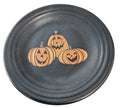 This is Fiesta fiestware Classic Luncheon Plate featuring the Trio of Happy Pumpkins decal on black/foundry. Lead free, post 1986, retired decal, limited production color, Halloween
