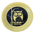 This is a Fiesta fiestaware Bistro Appetizer Plate featuring the Whoo Owl decal on sunflower. Lead free, Post 1986, Halloween, Retired Color, Retired Decal.
