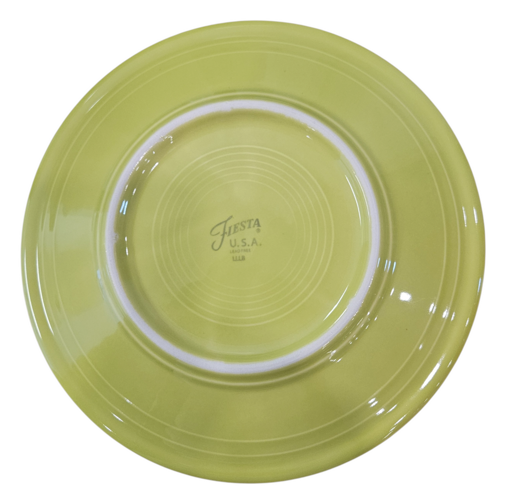 This is a Fiesta fiestaware Classic Luncheon plate featuring the Boo Cat decal on Lemongrass. Lead free, Post 1986 retired decal, retired color, Halloween
