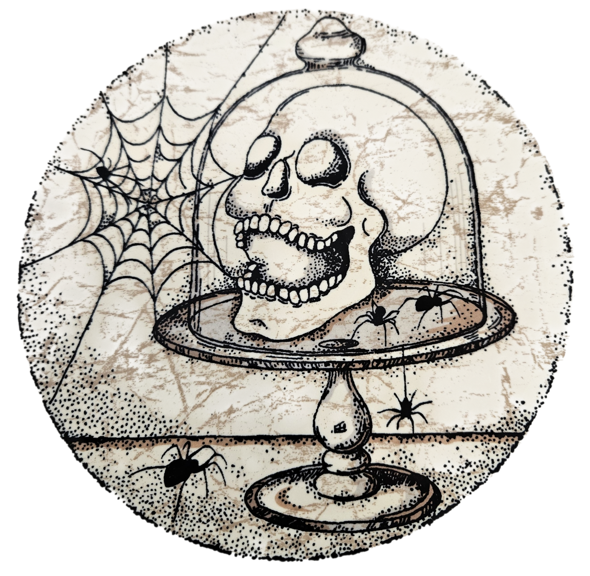 This is a Fiesta fiestaware Classic Luncheon Plate featuring the Mystical Halloween Skull decal on white. Lead free, Post 1986, Retired Decal, Halloween
