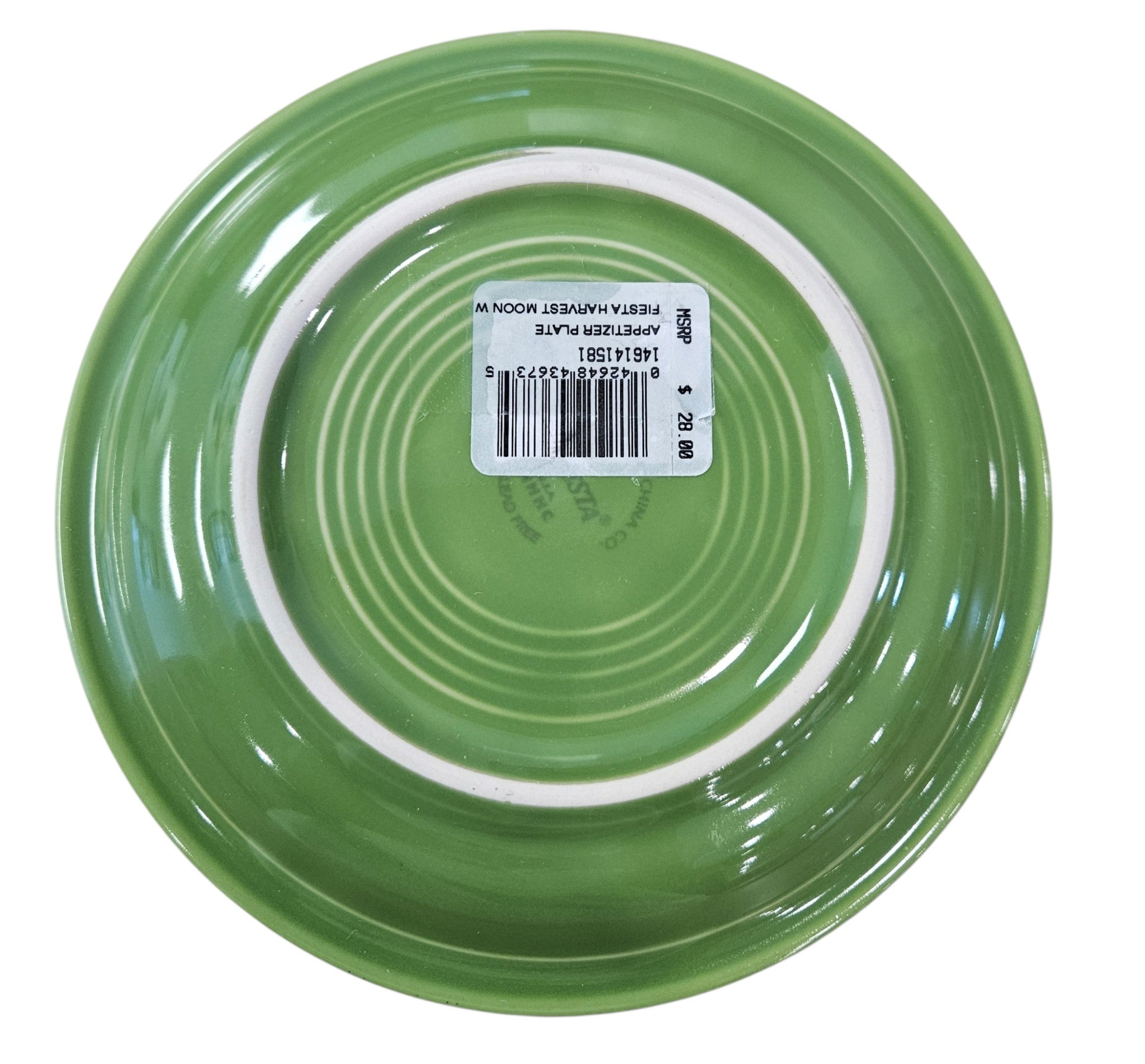 This is a Fiesta fiestware bistro appetizer plate featuring the Harvest Moon Witch decal on shamrock. Lead free Post 1986 Retired Color Retired Decal Halloween
