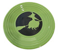 This is a Fiesta fiestware classic luncheon plate featuring the Moon Lit Witch decal on shamrock. Lead free Post 1986 Retired Color, Retired Decal, Halloween
