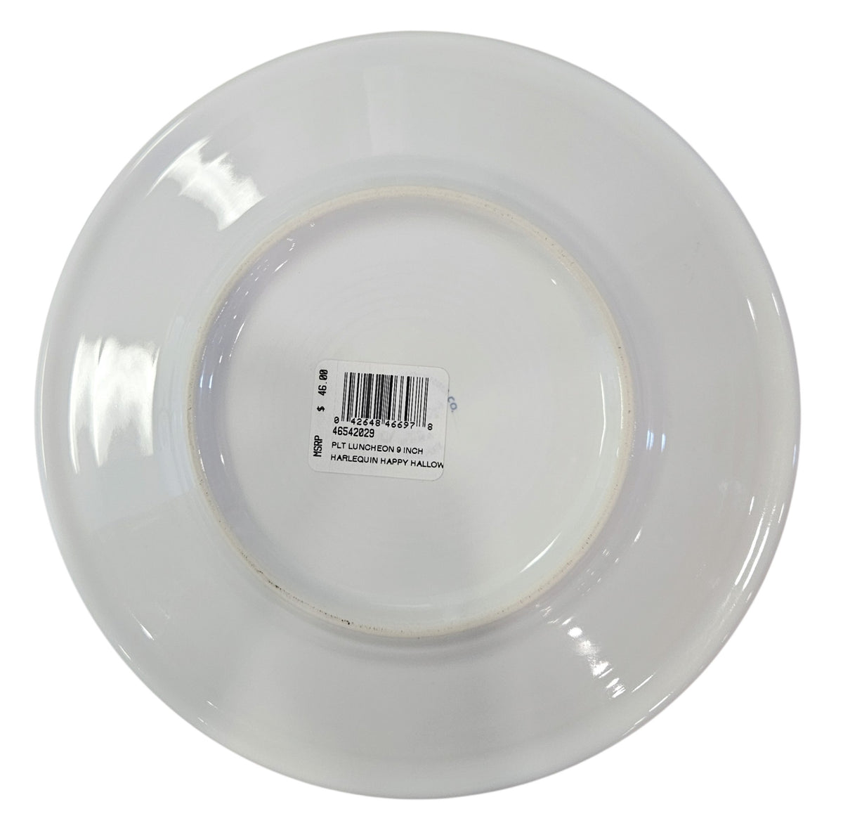 This is a Fiesta fiestaware Classic Luncheon Plate featuring the Harlequin Happy Halloween decal on white. Lead free, Post 1986, Retired Decal, Halloween
