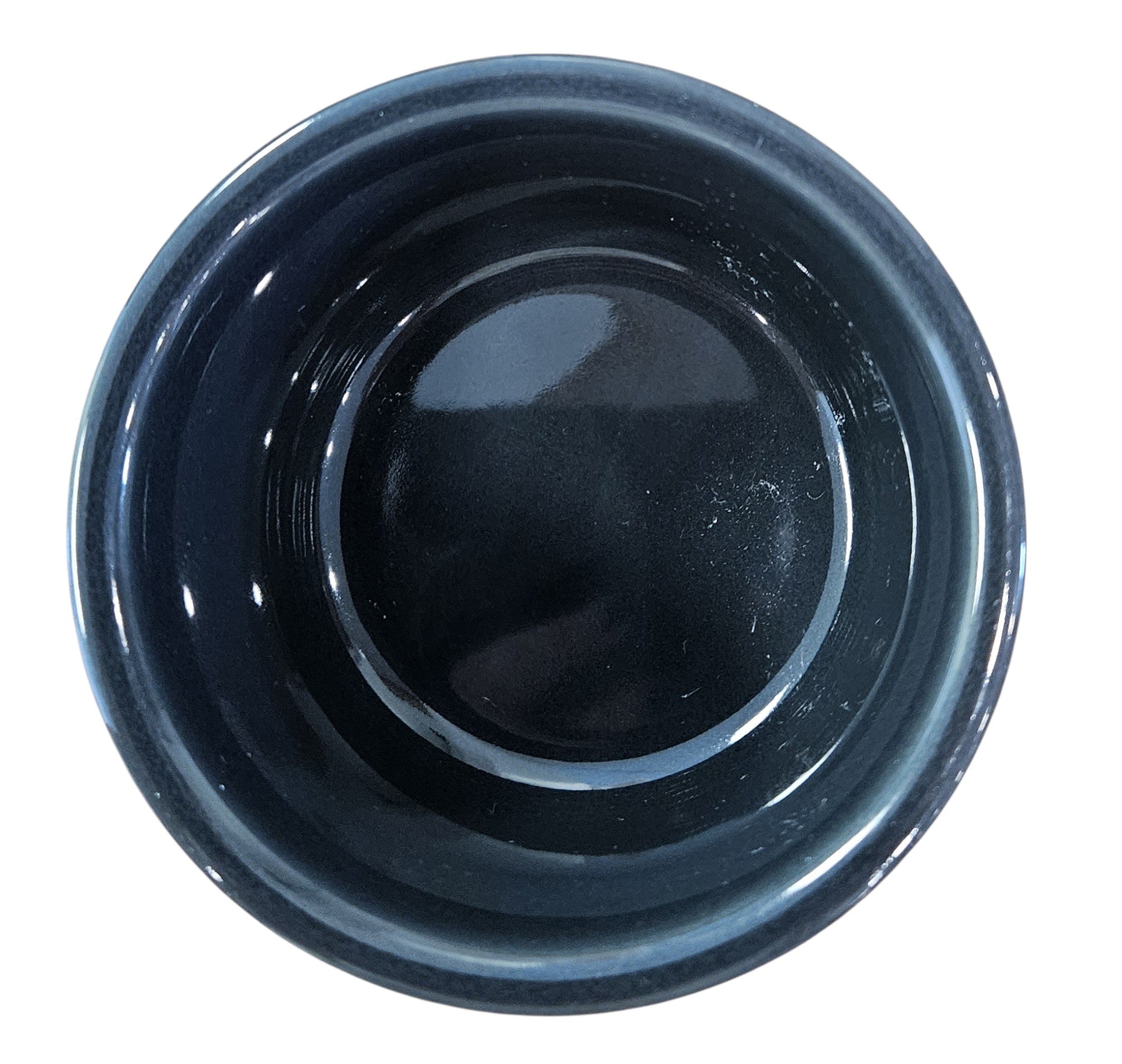 This is a Fiesta fiestaware Ramekin bowl featuring the Ghost decal on slate. Lead free, Post 1986, Halloween, Retired Color, Retired Decal.
