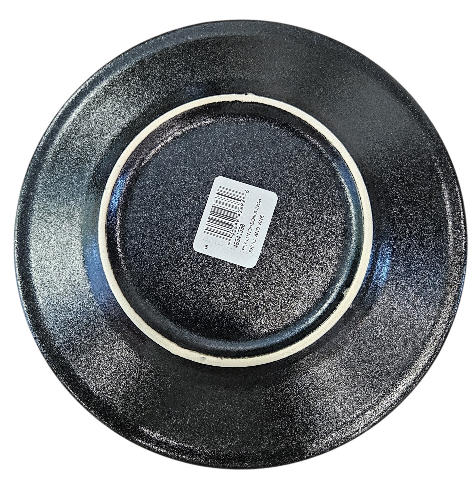 This is Fiesta fiestware Classic Luncheon Plate featuring the Skull & Vine decal on black/foundry. Lead free, post 1986,  retired decal, limited production color, Halloween
