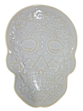 This is Fiesta fiestware Embossed Skull & Vine Skull shaped plate on white. Lead free, post 1986,  retired shape, Halloween, Hard to Find 


