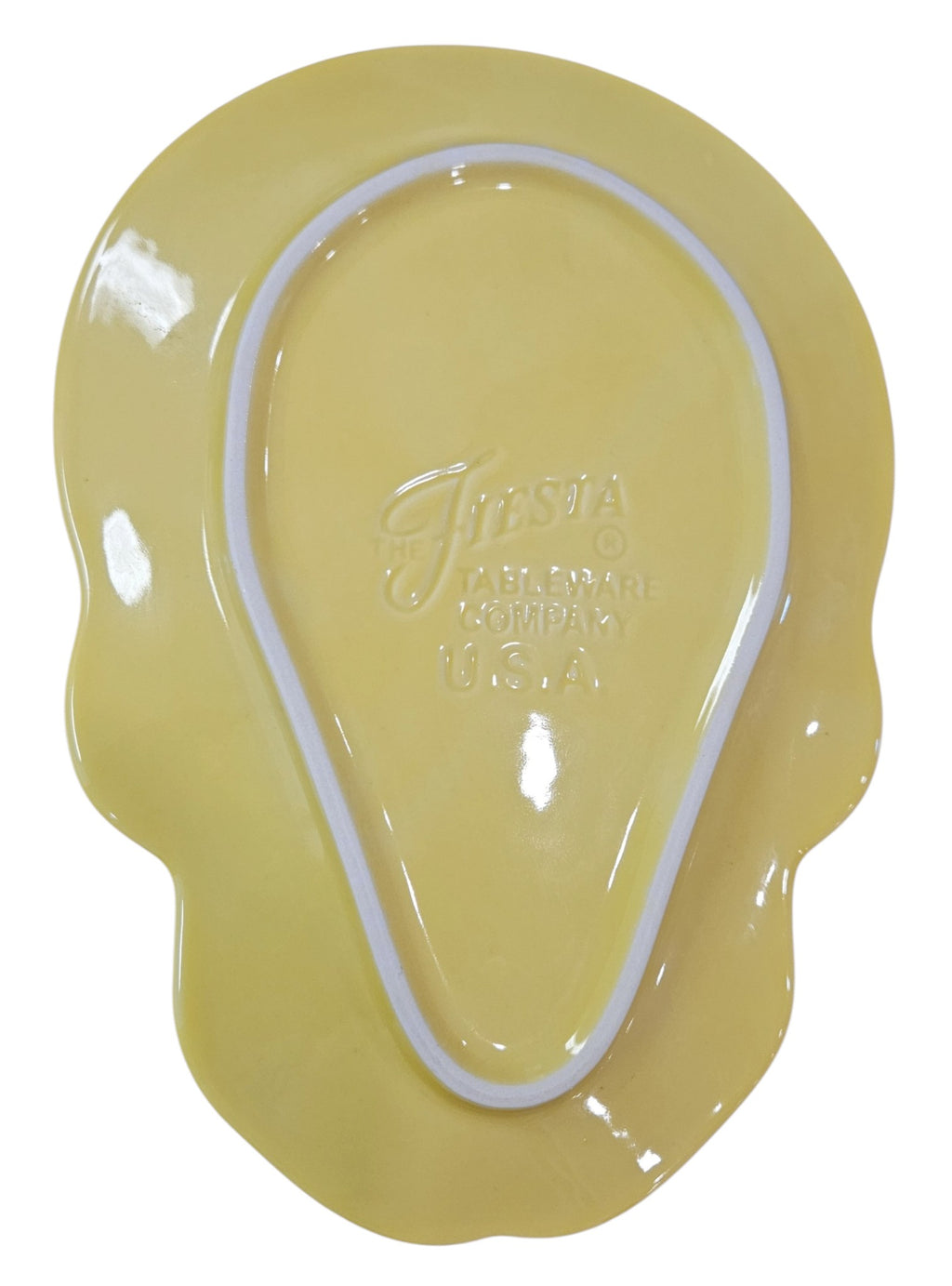 This is Fiesta fiestware Embossed Skull & Vine Skull shaped plate on sunflower. Lead free, post 1986,  retired color, retired shape, Halloween, Factory Outlet Exclusive, Rare, Hard to Find 
