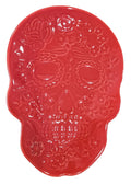 This is Fiesta fiestware Embossed Skull & Vine Skull shaped plate on scarlet. Lead free, post 1986,  retired shape, Halloween, Factory Outlet Exclusive, Rare, Hard to Find 
